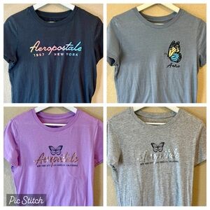 Aeropostale Women Graphic Tee Bundle-Black Blue Gray Purple Sz. XL-all,Butterfly